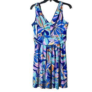 Cappagallo Blue/Lilac Multi Color Sleeveless V-Neck Dress Sz XS NWT ***